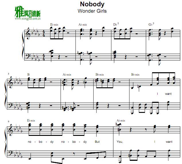 Wonder Girls - Nobody钢琴谱