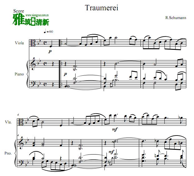 舒曼 Traumerei 梦幻曲中提琴钢琴二重奏谱 
