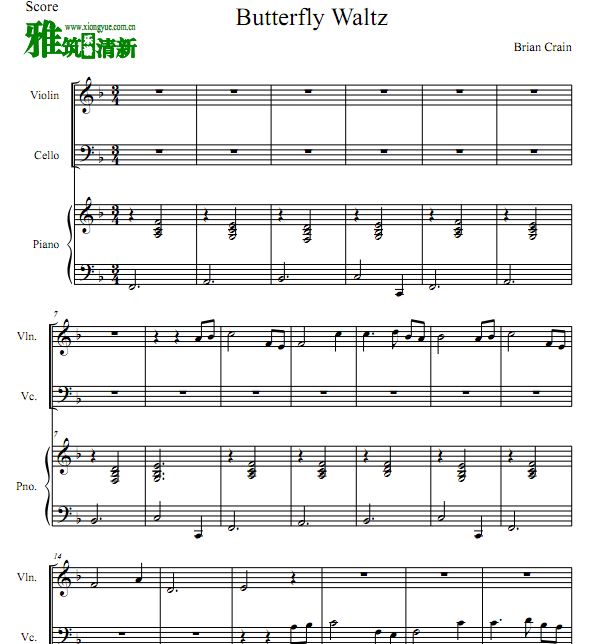 蝴蝶华尔兹Butterfly Waltz小提琴大提琴钢琴三重奏谱