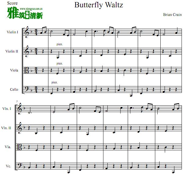 Brian Crain - Butterfly Waltz弦乐四重奏谱