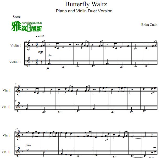蝴蝶华尔兹 Butterfly Waltz(Piano and Violin Duet) 小提琴二重奏谱