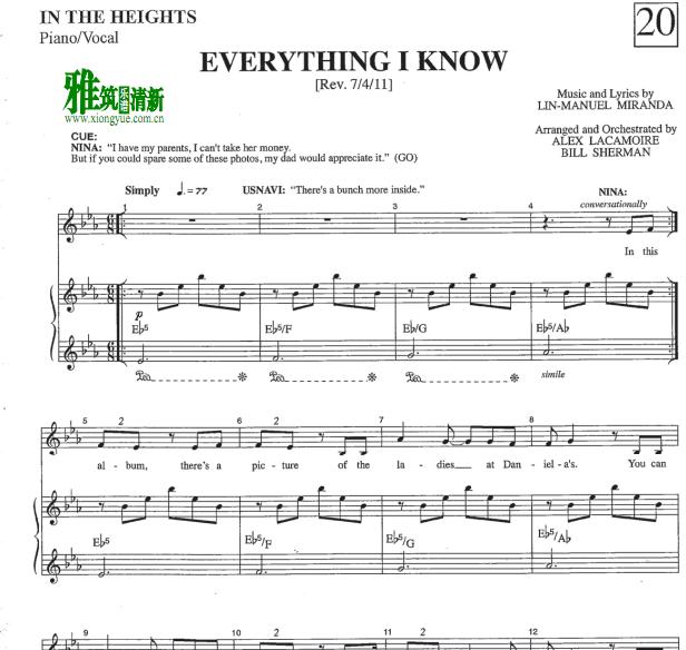 In the Heights - everything i know钢琴伴奏谱