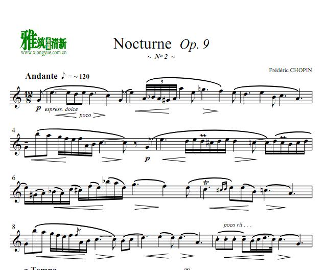 肖邦夜曲Nocturne No.2 in E flat, Op.9 No.2萨克斯谱