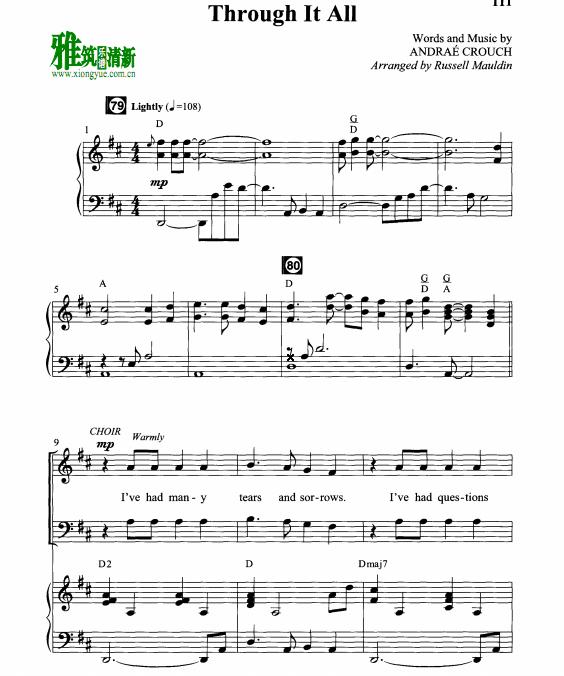 Andrae Crouch - Through It All合唱钢琴伴奏谱