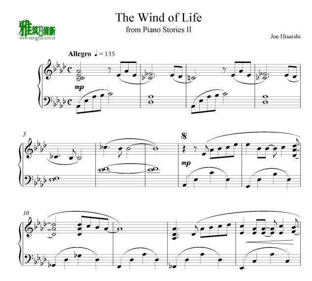 久石让 the wind of life钢琴谱