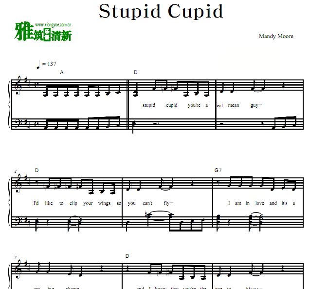 Mandy Moore - Stupid Cupid独奏钢琴谱