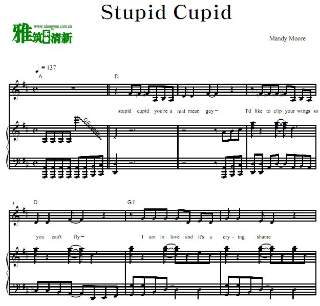 Mandy Moore - Stupid Cupid钢琴弹唱谱 歌谱 正谱