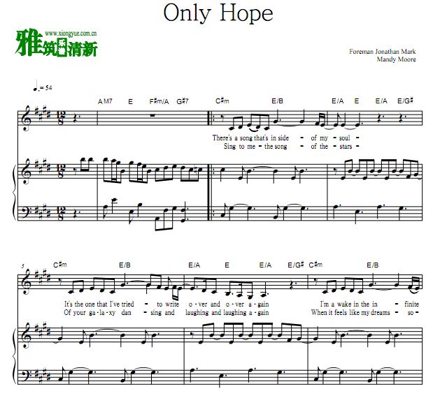 Mandy Moore - Only Hope钢琴伴奏谱