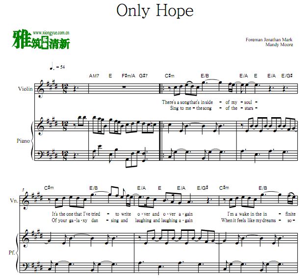 初恋的回忆 Mandy Moore - Only Hope小提琴钢琴二重奏谱