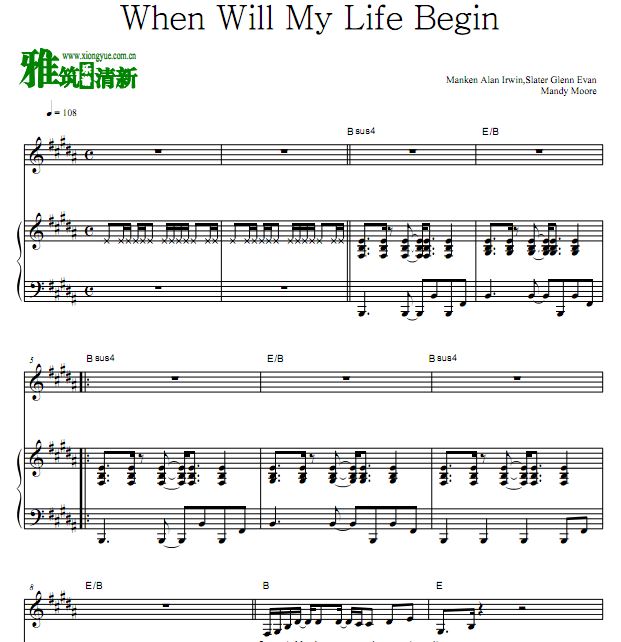 魔发奇缘 When Will My Life Begin钢琴伴奏谱 歌谱 正谱