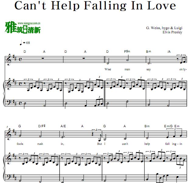 Elvis Presley - Cant Help Falling In Love with you钢琴弹唱谱 歌谱 正谱