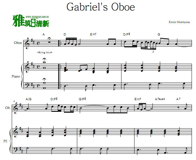 教会Ennio Morricone - Gabriel's Oboe双簧管钢琴二重奏谱