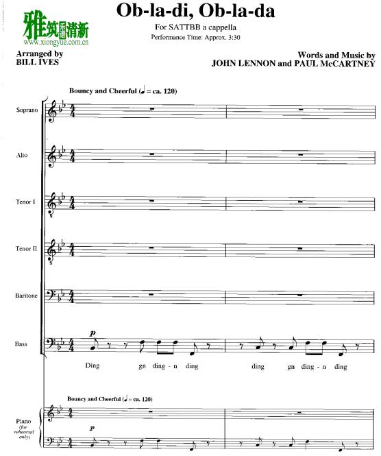 The King's Singers国王歌手Ob-la-di,Ob-la-da合唱谱1