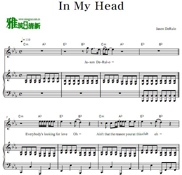 Jason DeRulo - In My Head歌谱 弹唱钢琴谱 正谱