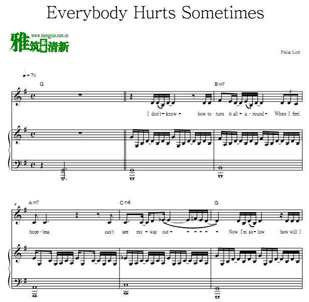 Pixie Lott - Everybody Hurts Sometimes歌谱 钢琴谱 正谱