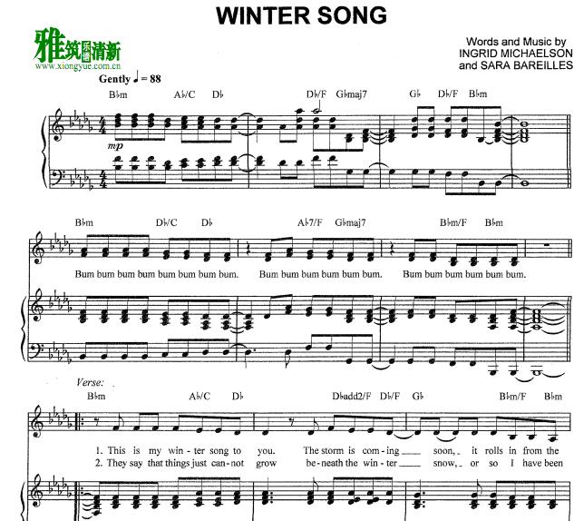 Sara Bareilles - Winter Song钢琴谱