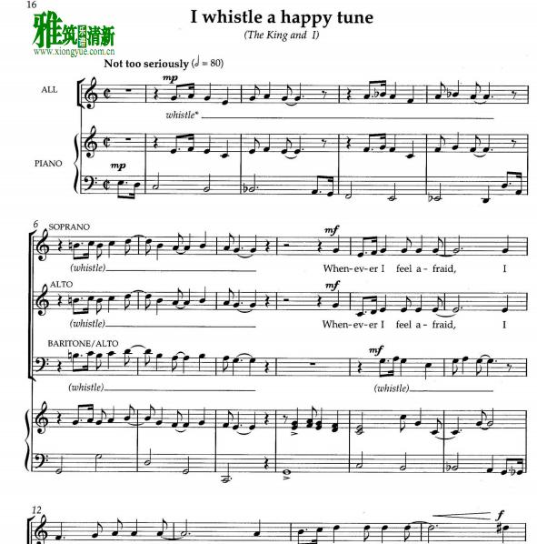 国王与我 I Whistle A Happy Tune吹出快乐的曲调三声部合唱钢琴伴奏谱