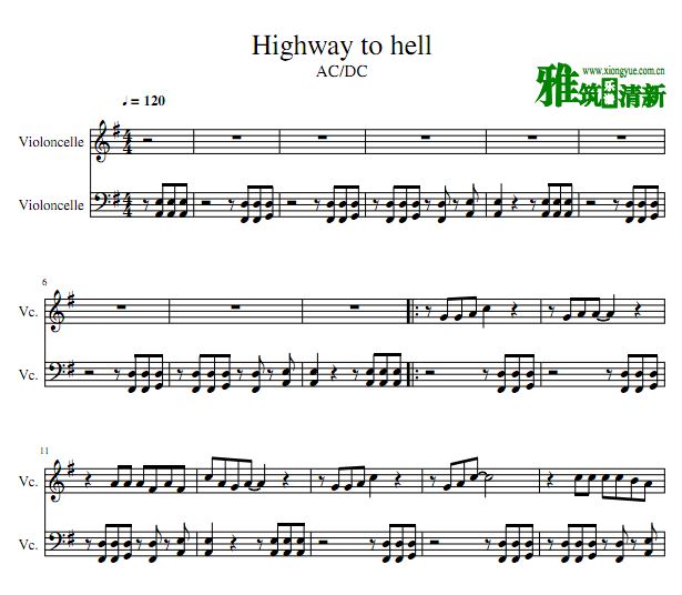 地狱公路 Highway to hell双大提琴谱