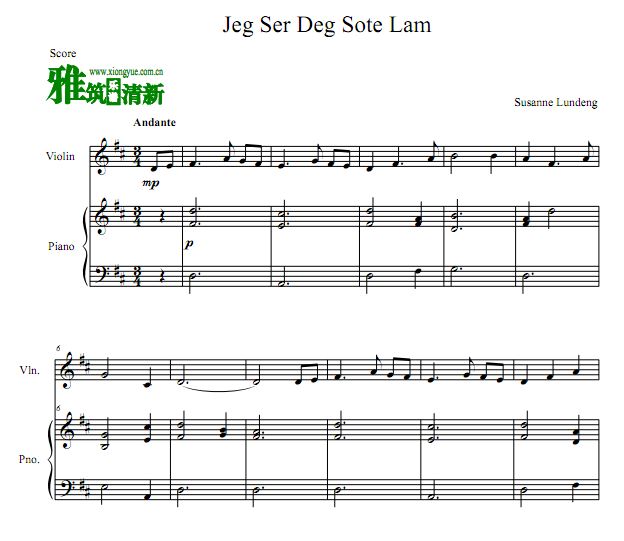 Jeg Ser Deg Sote Lam小提琴钢琴合奏谱