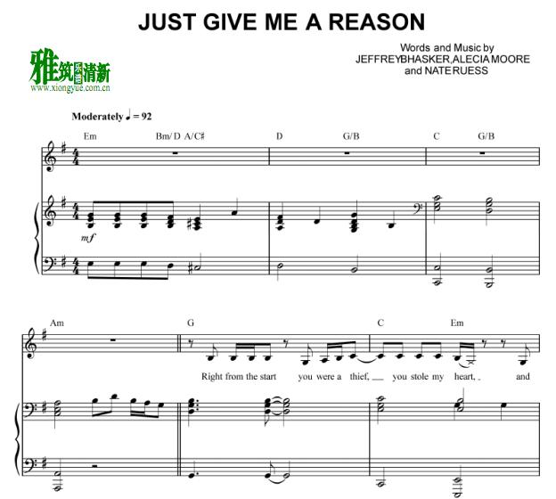 Pink - Just Give Me a Reason钢琴伴奏谱