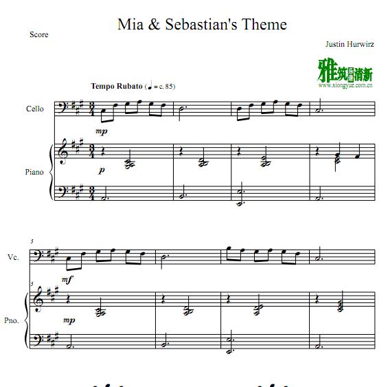 爱乐之城 Mia & Sebastian's Theme大提琴谱 