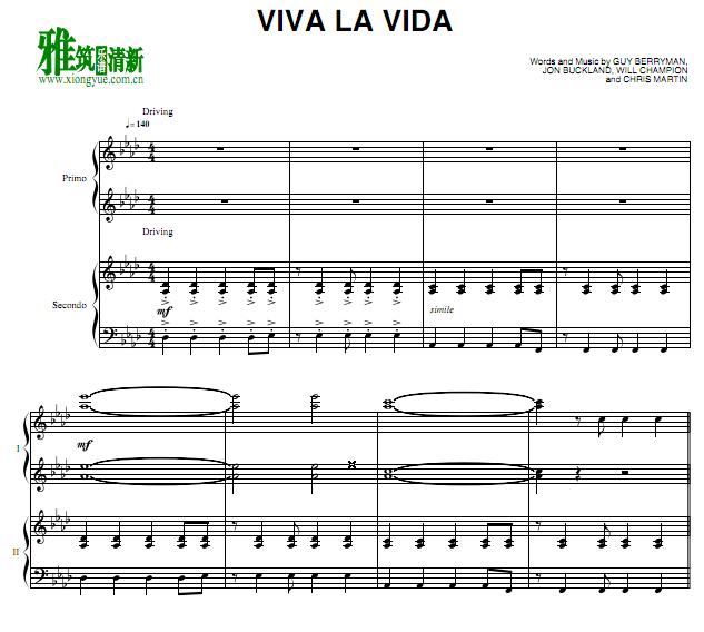 Coldplay - Viva La Vida四手联弹谱