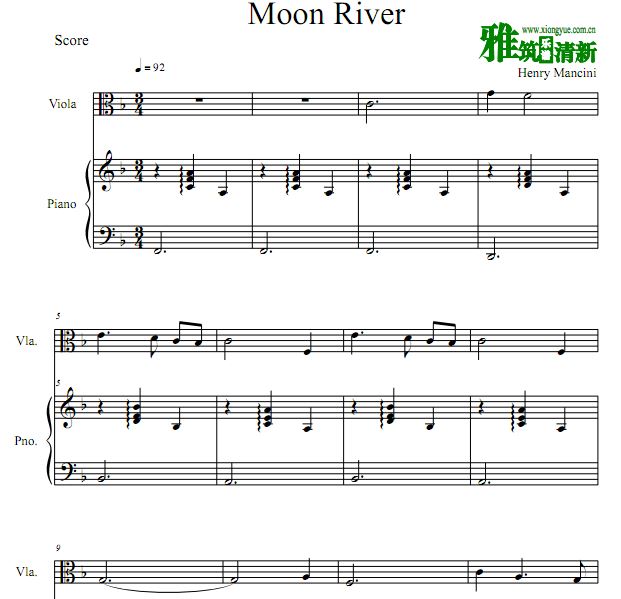 月亮河 Moon River 中提琴钢琴合奏谱