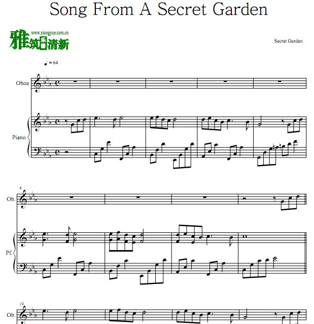 Song From a Secret Garden 神秘园之歌双簧管钢琴二重奏谱
