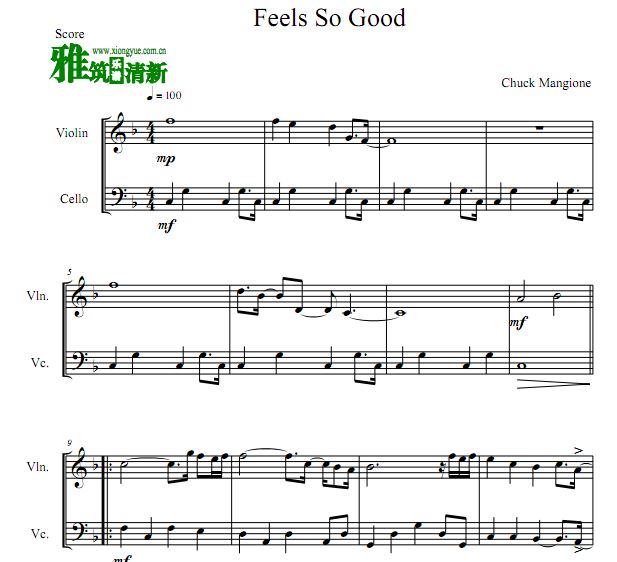 Feels so good大提琴小提琴二重奏谱