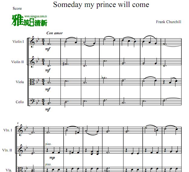 白雪公主 Someday My Prince Will Come弦乐四重奏谱