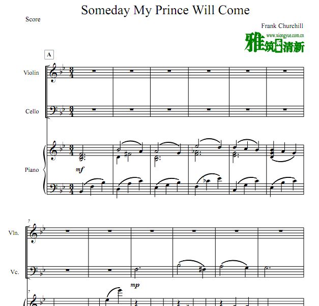 Someday My Prince Will Come 白雪公主弦乐钢琴三重奏谱