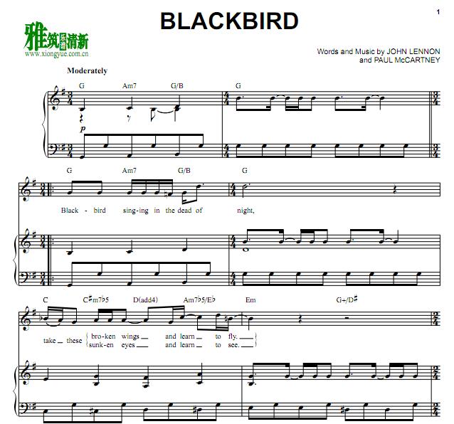 The Beatles - Blackbird钢琴伴奏谱