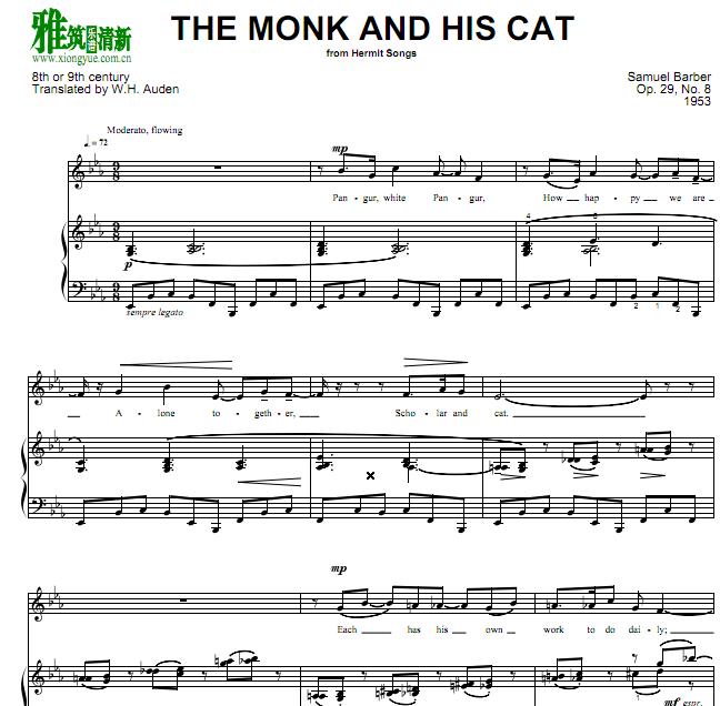 Hermit Songs隐士之歌 Op. 29 No. 8. The Monk and His Cat钢琴伴奏谱