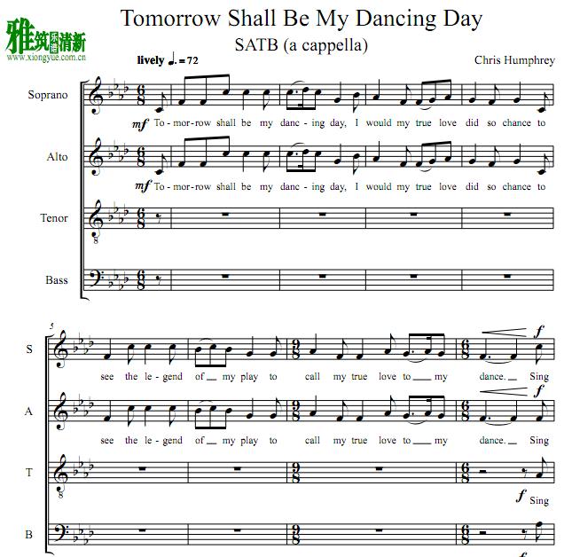 Tomorrow Shall Be My Dancing Day阿卡贝拉谱