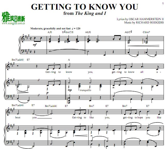 the king and I - getting to know you钢琴谱