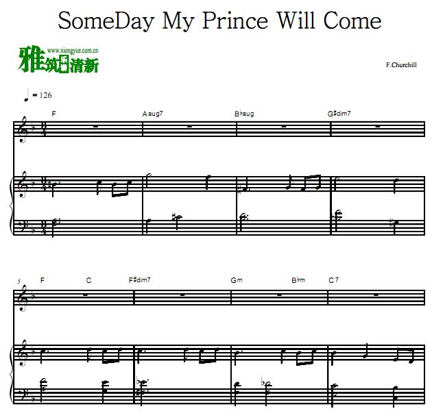 白雪公主 Someday My Prince Will Come 有一天我的王子会出现歌谱 正谱