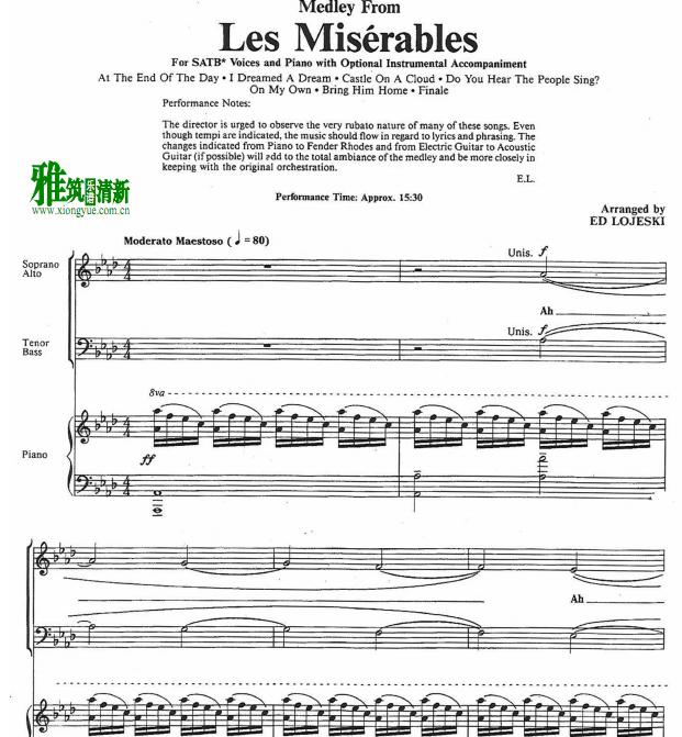 Les Miserables悲惨世界串烧四声部合唱钢琴伴奏谱1