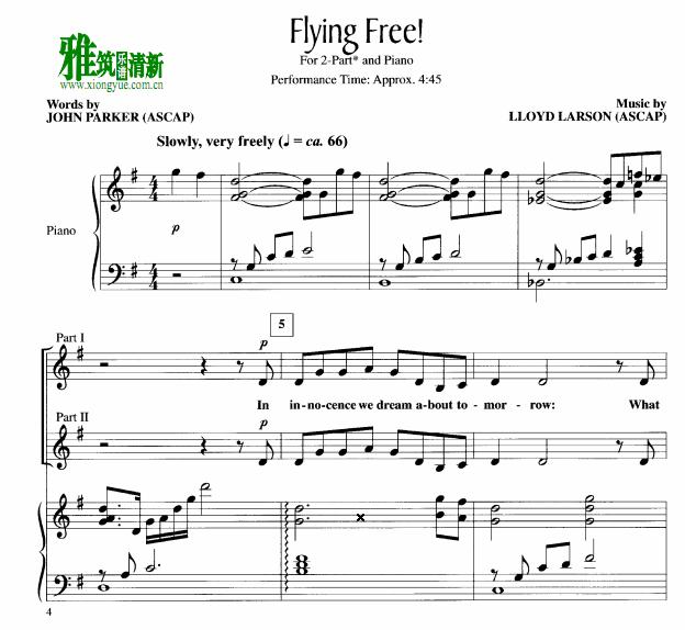 Flying Free 2声部合唱钢琴伴奏谱-SA