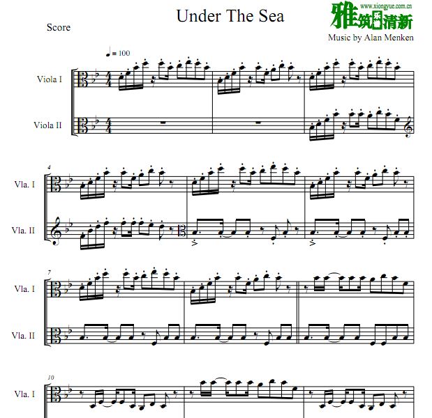 小美人鱼 Under The Sea双中提琴重奏谱