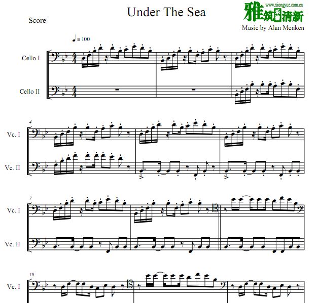 小美人鱼 Under The Sea双大提琴重奏谱