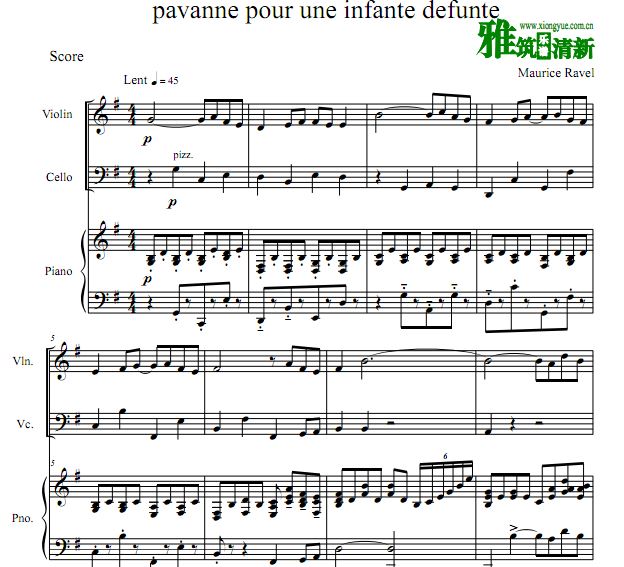 拉威尔 帕凡舞曲 死去公主的孔雀舞小提琴大提琴钢琴三重奏谱