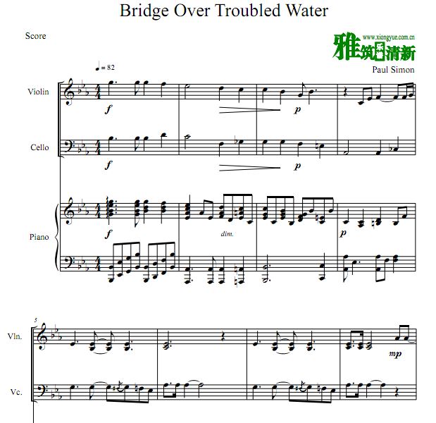 Bridge Over Troubled Water 小提琴大提琴钢琴三重奏谱