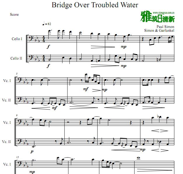 忧郁河上的桥 Bridge Over Troubled Water双大提琴谱