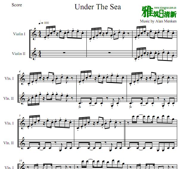 Under The Sea 小美人鱼双小提琴合奏谱