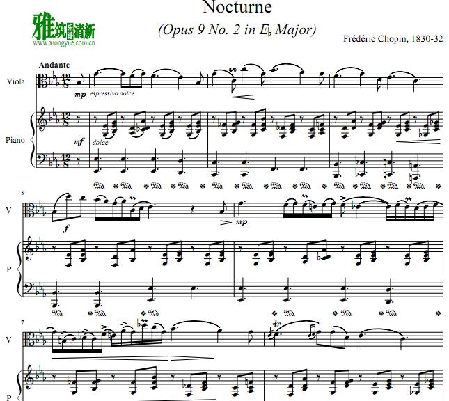 肖邦Nocturne Op 9 No.2中提琴钢琴伴奏谱