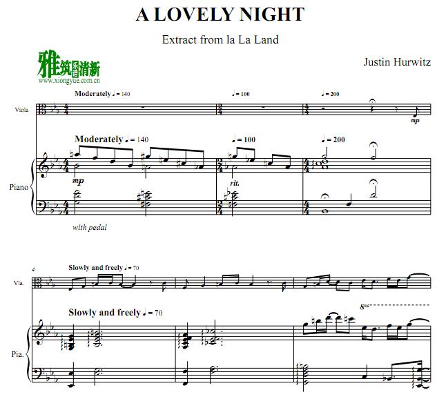 爱乐之城 - A Lovely Night中提琴钢琴伴奏谱