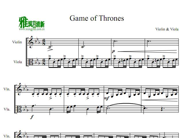 权力的游戏Game of Thrones小提琴中提琴二重奏谱