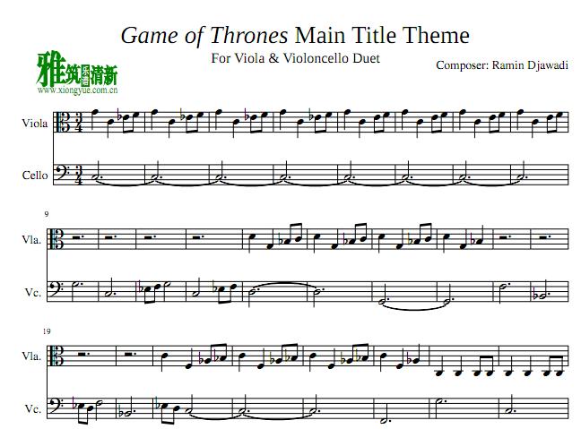 权力的游戏Game of Thrones中提琴大提琴二重奏谱