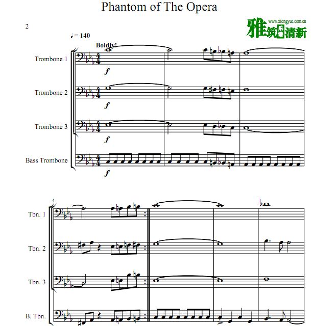 歌剧魅影 The Phantom of the Opera长号四重奏谱