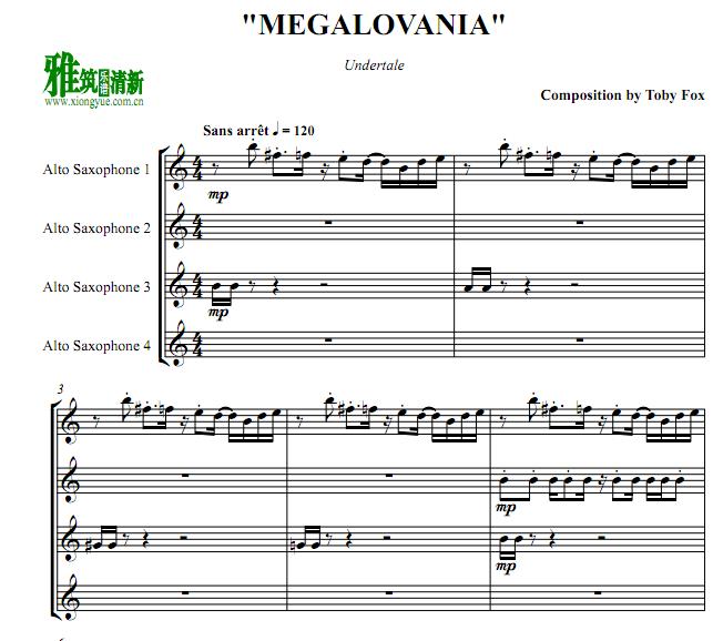 Megalovania四中音萨克斯重奏谱